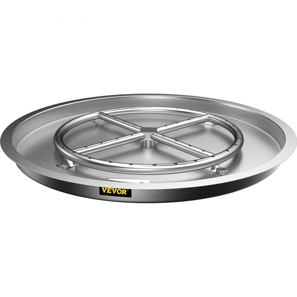 VEVOR Drop in Fire Pit Pan, 19" x 19" Round Fire Pit Burner, Stainless Steel Gas Fire Pan, Fire Pit Burner Pan w/ 1 Pack Volcanic Rock Fire Pit Insert w/ 90K BTU for Keeping Warm w/ Family & Friends