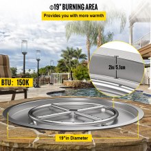 VEVOR Drop in Fire Pit Pan, 19" x 19" Round Fire Pit Burner, Stainless Steel Gas Fire Pan, Fire Pit Burner Pan w/ 1 Pack Volcanic Rock Fire Pit Insert w/ 90K BTU for Keeping Warm w/ Family & Friends