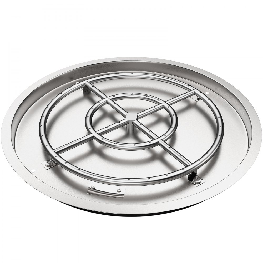 VEVOR Drop in Fire Pit Pan, 25" x 25" Round Fire Pit Burner, Stainless Steel Gas Fire Pan, Fire Pit Burner Pan w/ 1 Pack Volcanic Rock Fire Pit Insert w/ 150K BTU for Keeping Warm w/ Family & Friends