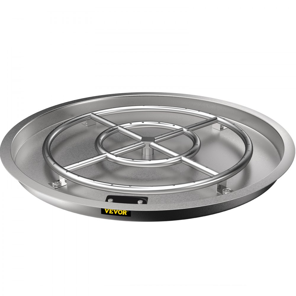 VEVOR Drop in Fire Pit Pan, 25" x 25" Round Fire Pit Burner, Stainless Steel Gas Fire Pan, Fire Pit Burner Pan w/ 1 Pack Volcanic Rock Fire Pit Insert w/ 150K BTU for Keeping Warm w/ Family & Friends