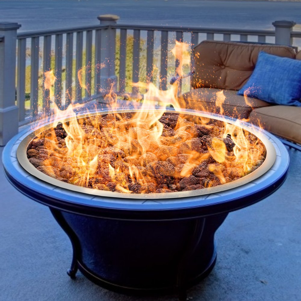 VEVOR Drop in Fire Pit Pan, 31\" x 31\" Round Fire Pit Burner, Stainless Steel Gas Fire Pan, Fire Pit Burner Pan with 1 Pack Volcanic Rock Fire Pit Insert with 300K BTU for Keeping Warm with Family &