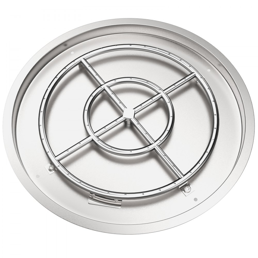 VEVOR Drop in Fire Pit Pan, 31\" x 31\" Round Fire Pit Burner, Stainless Steel Gas Fire Pan, Fire Pit Burner Pan with 1 Pack Volcanic Rock Fire Pit Insert with 300K BTU for Keeping Warm with Family &