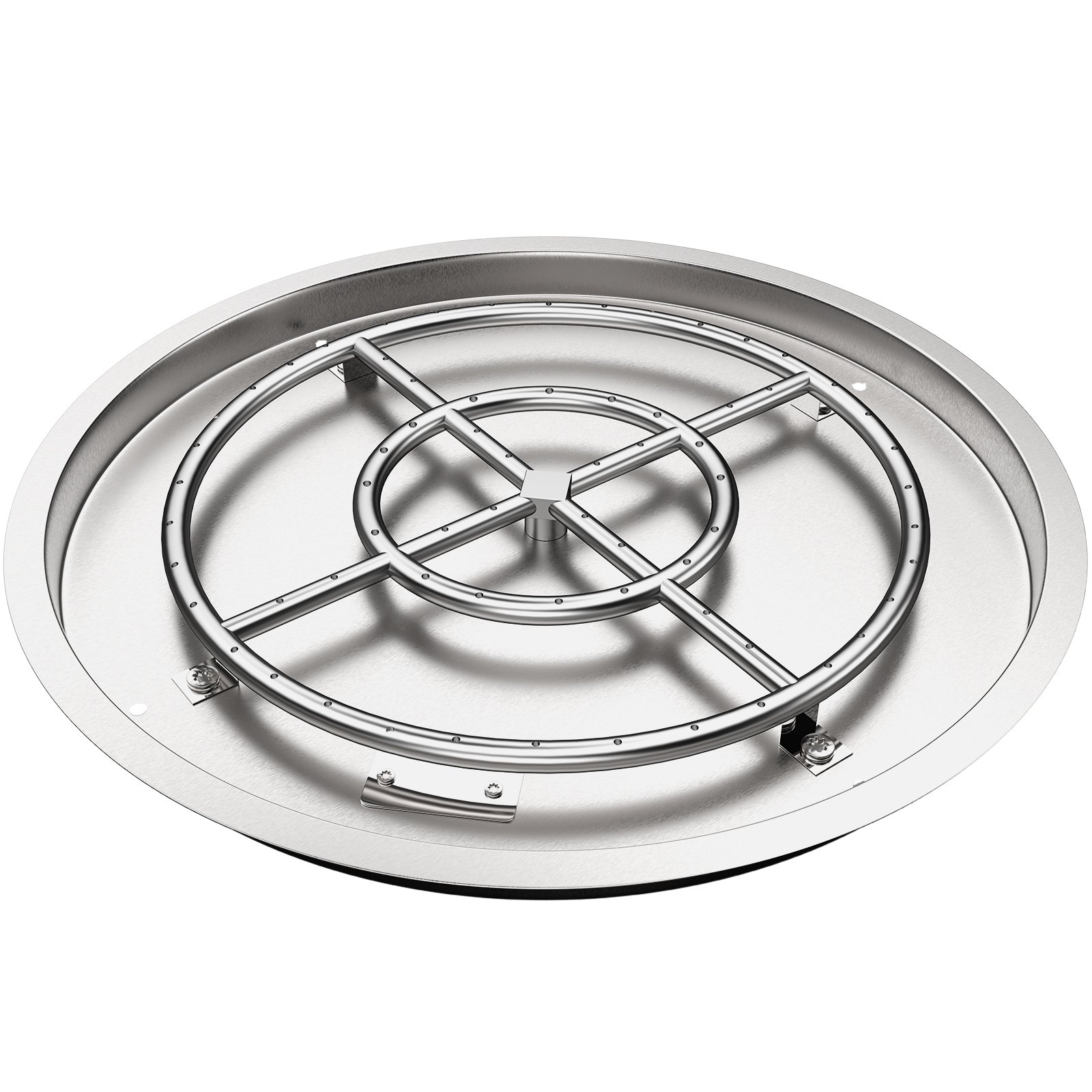 VEVOR Drop in Fire Pit Pan, 31" x 31" Round Fire Pit Burner, Stainless Steel Gas Fire Pan, Fire Pit Burner Pan w/ 1 Pack Volcanic Rock Fire Pit Insert w/ 300K BTU for Keeping Warm w/ Family & Friends