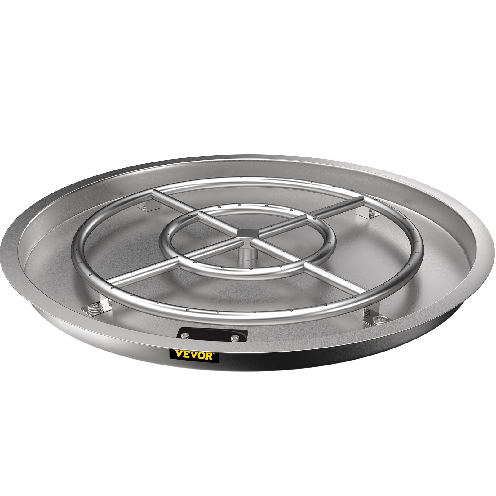 VEVOR Drop in Fire Pit Pan, 31" x 31" Round Fire Pit Burner, Stainless Steel Gas Fire Pan, Fire Pit Burner Pan w/ 1 Pack Volcanic Rock Fire Pit Insert w/ 300K BTU for Keeping Warm w/ Family & Friends