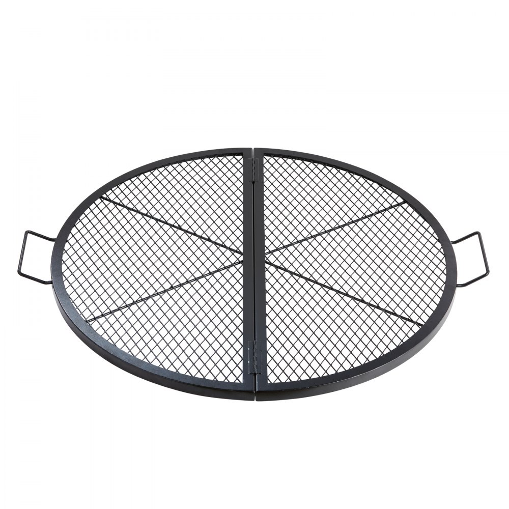 VEVOR X-Marks Fire Pit Grill Grate, Foldable Round Cooking Grate, Heavy Duty Steel Campfire BBQ Grill Grid with Handle and Support X Wire, Portable Camping Cookware for Outside Party, 91 cm Black