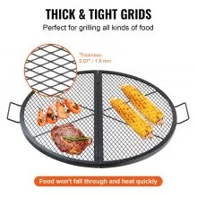 VEVOR X-Marks Fire Pit Grill Grate, Foldable Round Cooking Grate, Heavy Duty Steel Campfire BBQ Grill Grid with Handle and Support X Wire, Portable Camping Cookware for Outside Party, 36 Inch Black