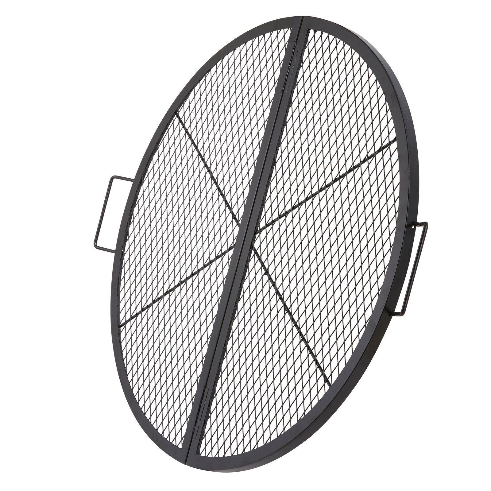 VEVOR X-Marks Fire Pit Grill Grate, Foldable Round Cooking Grate, Heavy Duty Steel Campfire BBQ Grill Grid with Handle and Support X Wire, Portable Camping Cookware for Outside Party, 36 Inch Black