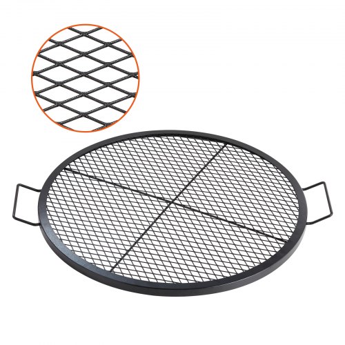 VEVOR X-Marks Fire Pit Grill Grate, Round Cooking Grate, Heavy Duty Steel Campfire BBQ Grill Grid with Handle and Support X Wire, Portable Camping Cookware for Outside Party & Gathering, 76 cm Black