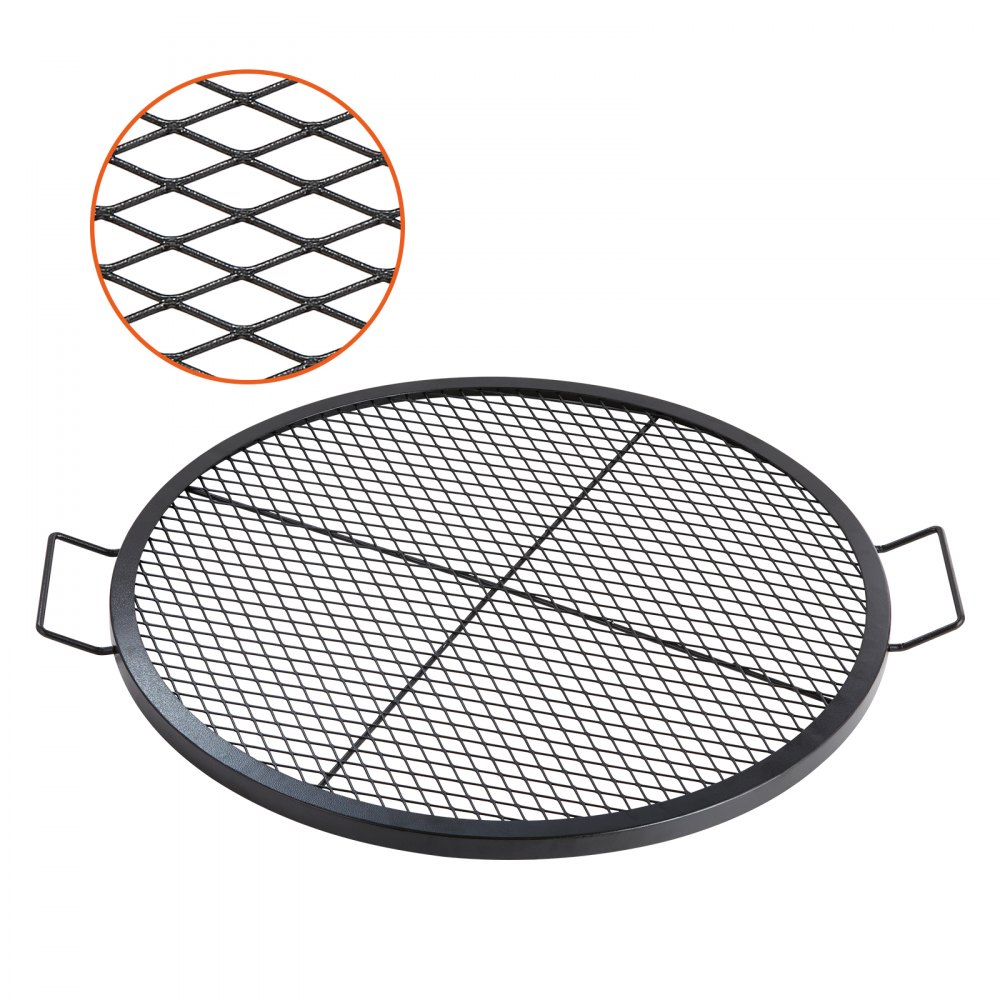 VEVOR X-Marks Fire Pit Grill Grate, Round Cooking Grate, Heavy Duty Steel Campfire BBQ Grill Grid with Handle and Support X Wire, Portable Camping Cookware for Outside Party & Gathering, 30 Inch Black