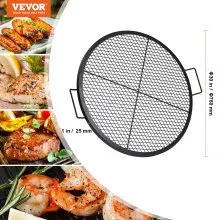 VEVOR X-Marks Fire Pit Grill Grate, Round Cooking Grate, Heavy Duty Steel Campfire BBQ Grill Grid with Handle and Support X Wire, Portable Camping Cookware for Outside Party & Gathering, 30 Inch Black