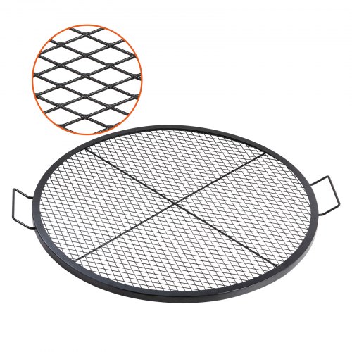 VEVOR X-Marks Fire Pit Grill Grate, Round Cooking Grate, Heavy Duty Steel Campfire BBQ Grill Grid with Handle and Support X Wire, Portable Camping Cookware for Outside Party & Gathering, 36 Inch Black