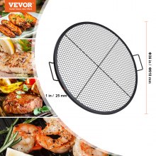 VEVOR X-Marks Fire Pit Grill Grate, Round Cooking Grate, Heavy Duty Steel Campfire BBQ Grill Grid with Handle and Support X Wire, Portable Camping Cookware for Outside Party & Gathering, 91cm Black