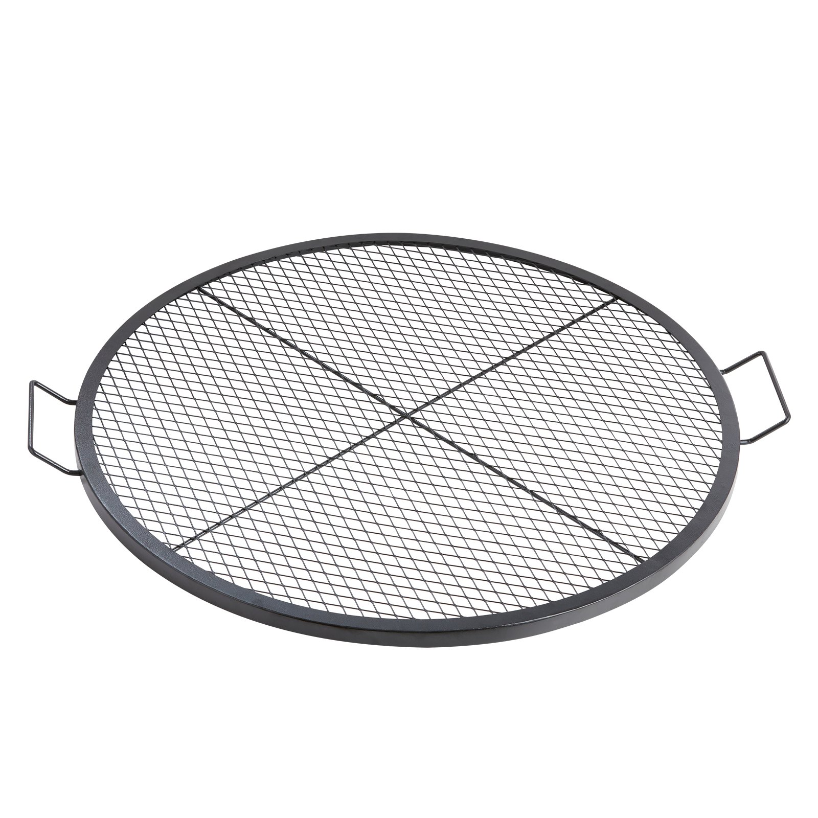 VEVOR X-Marks Fire Pit Grill Grate, Round Cooking Grate, Heavy Duty Steel Campfire BBQ Grill Grid with Handle and Support X Wire, Portable Camping Cookware for Outside Party & Gathering, 91cm Black