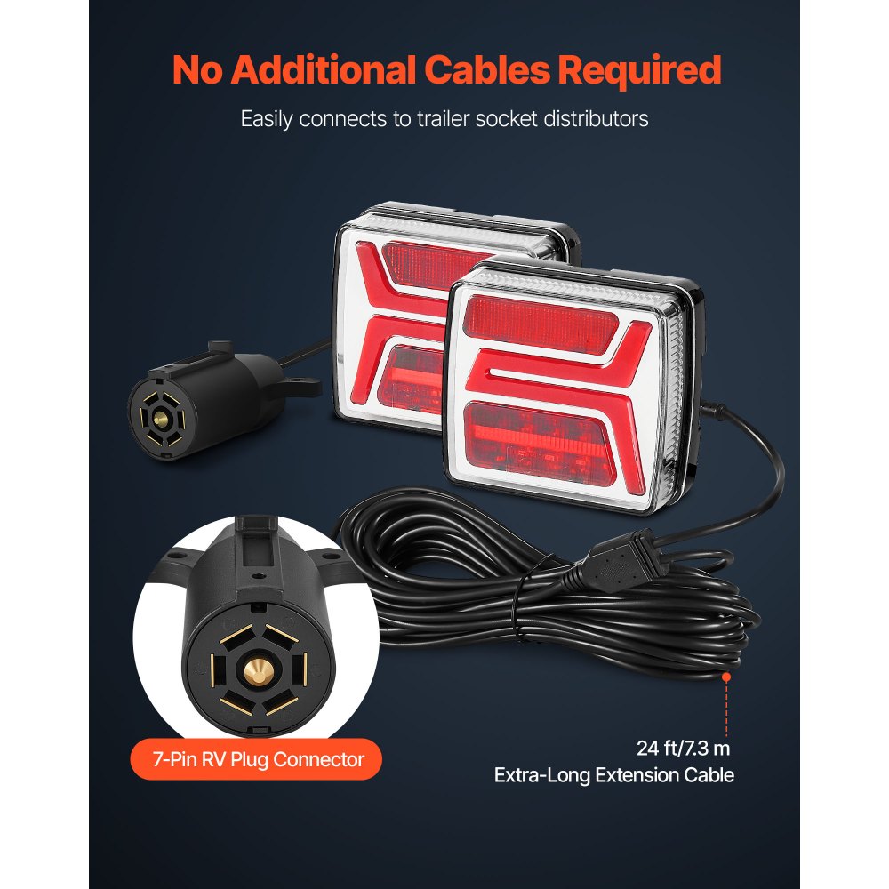 VEVOR Trailer Lights, 2PCS Square Magnetic LED Trailer Tail Lights Kit with Stop Brake Turn Tail License Lamp, Waterproof Tow Lighting Kit with Wiring Harness for Boat Truck Camper RV Snowmobile Bus