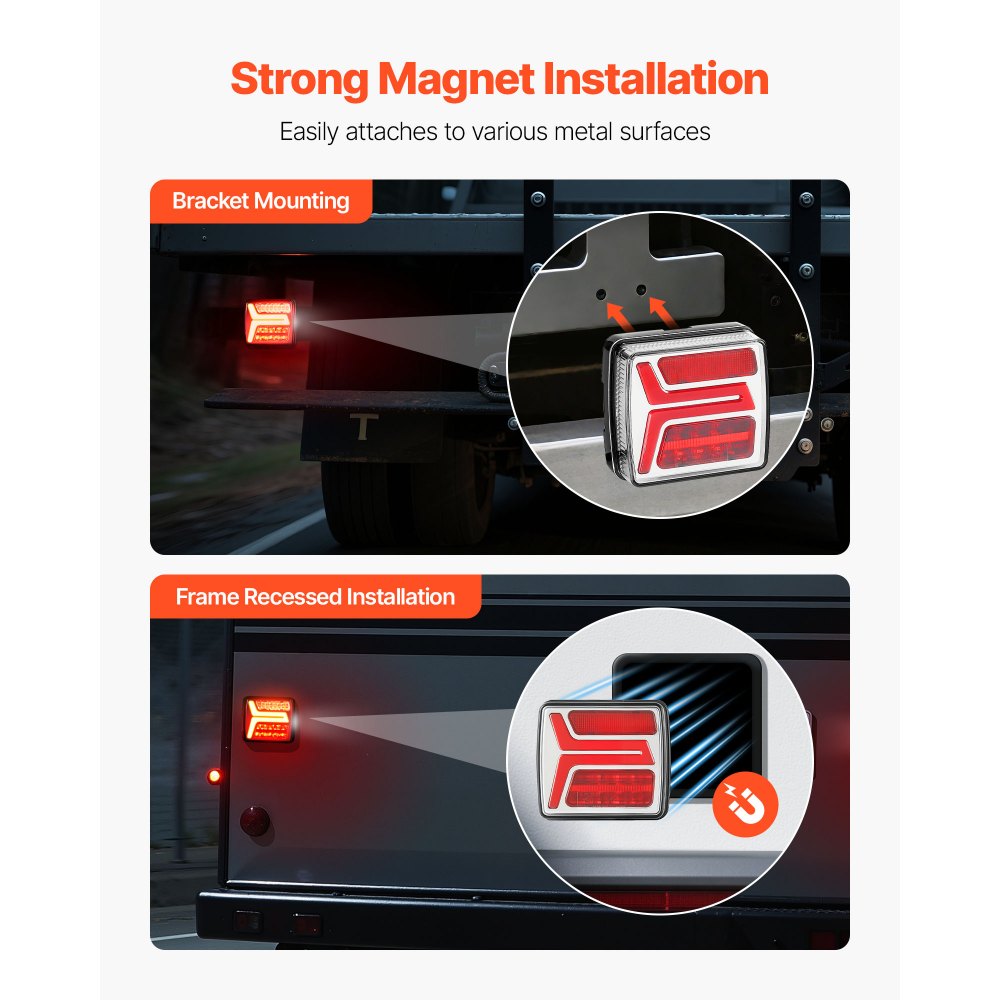 VEVOR Trailer Lights, 2PCS Square Magnetic LED Trailer Tail Lights Kit with Stop Brake Turn Tail License Lamp, Waterproof Tow Lighting Kit with Wiring Harness for Boat Truck Camper RV Snowmobile Bus