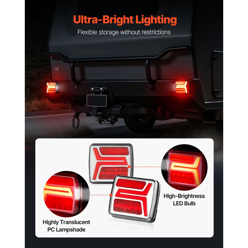 VEVOR Trailer Lights, 2PCS Square Magnetic LED Trailer Tail Lights Kit with Stop Brake Turn Tail License Lamp, Waterproof Tow Lighting Kit with Wiring Harness for Boat Truck Camper RV Snowmobile Bus