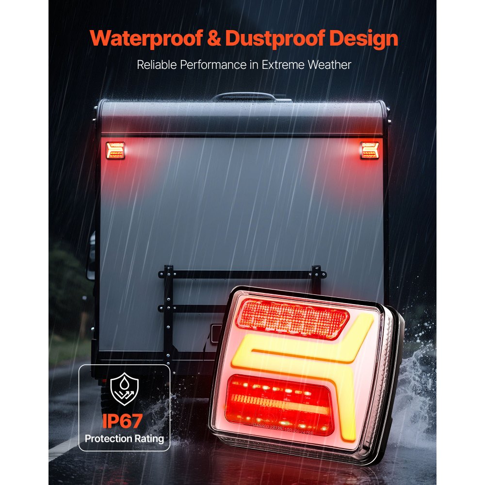 VEVOR Trailer Lights, 2PCS Square Magnetic LED Trailer Tail Lights Kit with Stop Brake Turn Tail License Lamp, Waterproof Tow Lighting Kit with Wiring Harness for Boat Truck Camper RV Snowmobile Bus