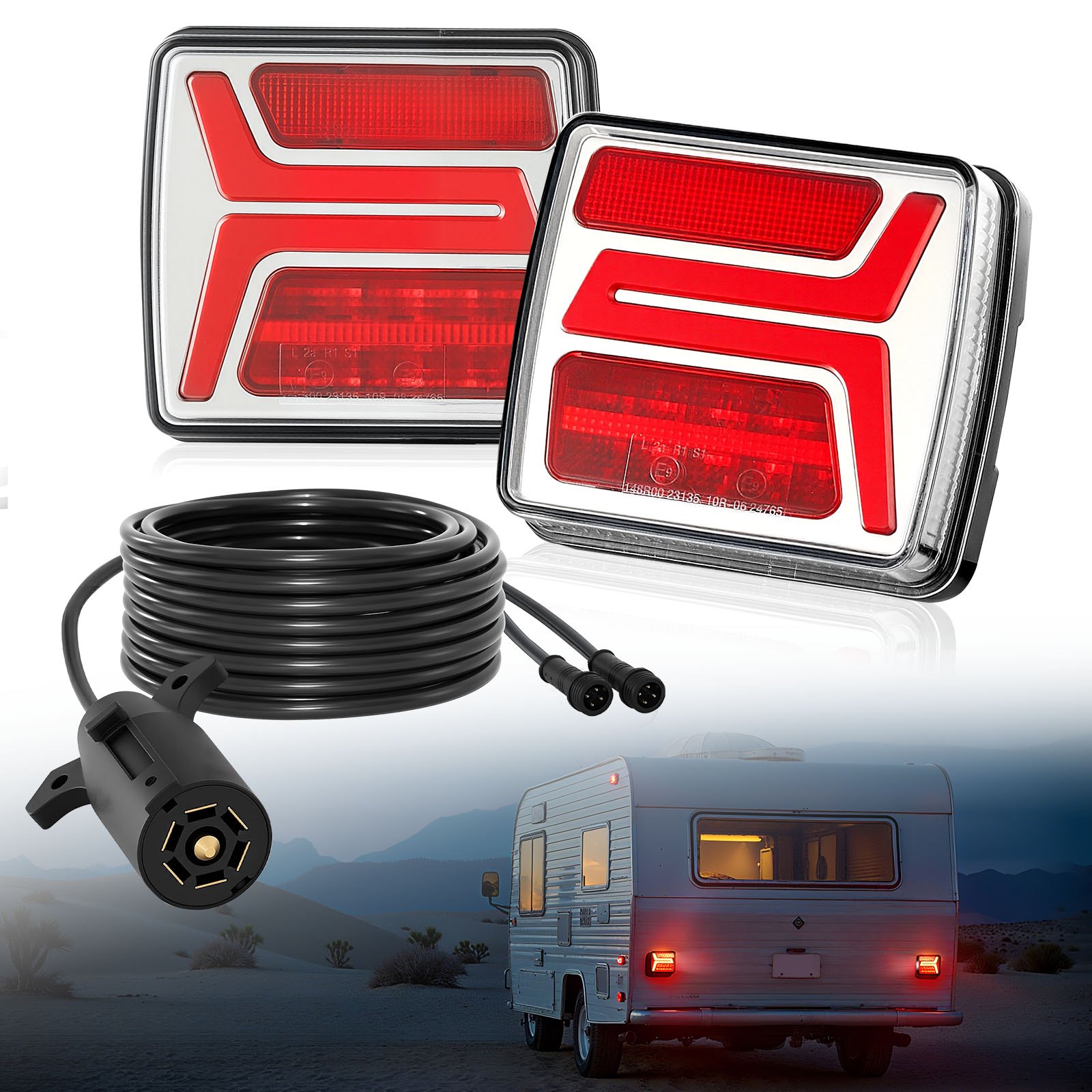 VEVOR Trailer Lights, 2PCS Square Magnetic LED Trailer Tail Lights Kit with Stop Brake Turn Tail License Lamp, Waterproof Tow Lighting Kit with Wiring Harness for Boat Truck Camper RV Snowmobile Bus