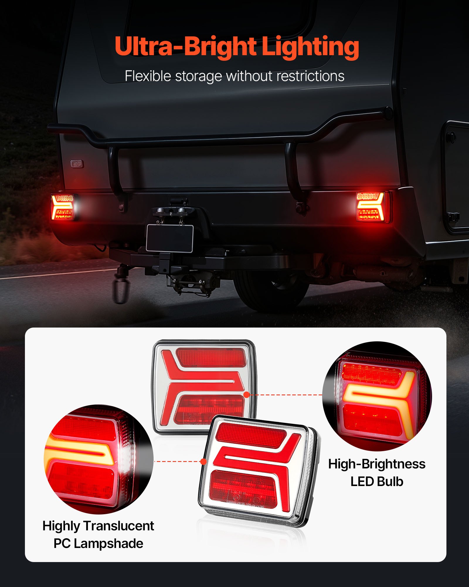 VEVOR Trailer Lights, 2PCS Square Magnetic LED Trailer Tail Lights Kit with Stop Brake Turn Tail License Lamp, Waterproof Tow Lighting Kit with Wiring Harness for Boat Truck Camper RV Snowmobile Bus