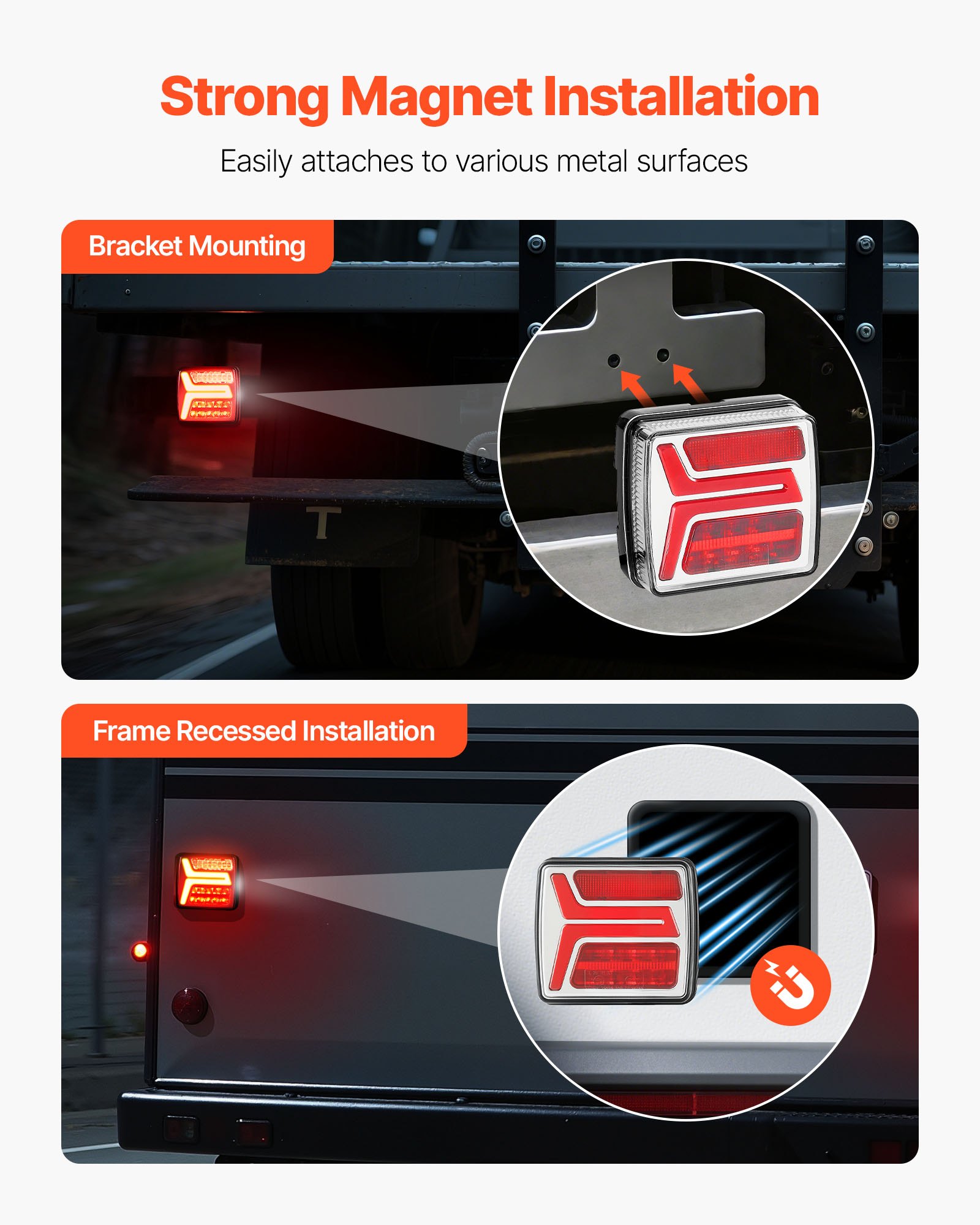 VEVOR Trailer Lights, 2PCS Square Magnetic LED Trailer Tail Lights Kit with Stop Brake Turn Tail License Lamp, Waterproof Tow Lighting Kit with Wiring Harness for Boat Truck Camper RV Snowmobile Bus