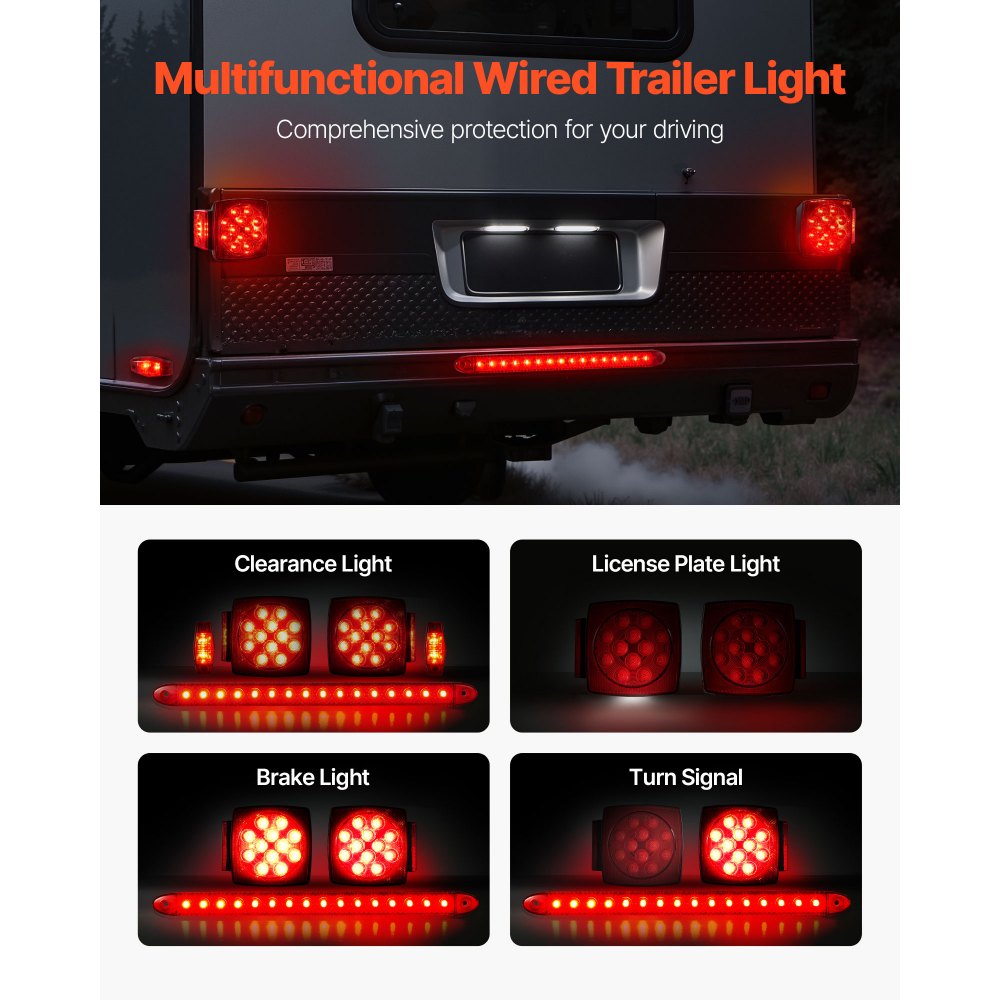 VEVOR Trailer Lights, LED Trailer Tail Lights Kit with Stop Brake Turn Tail License Plate Clearance Lamp, Waterproof Tow Lighting Kit with Wiring Harness for Boat Truck Camper RV Snowmobile Caravan