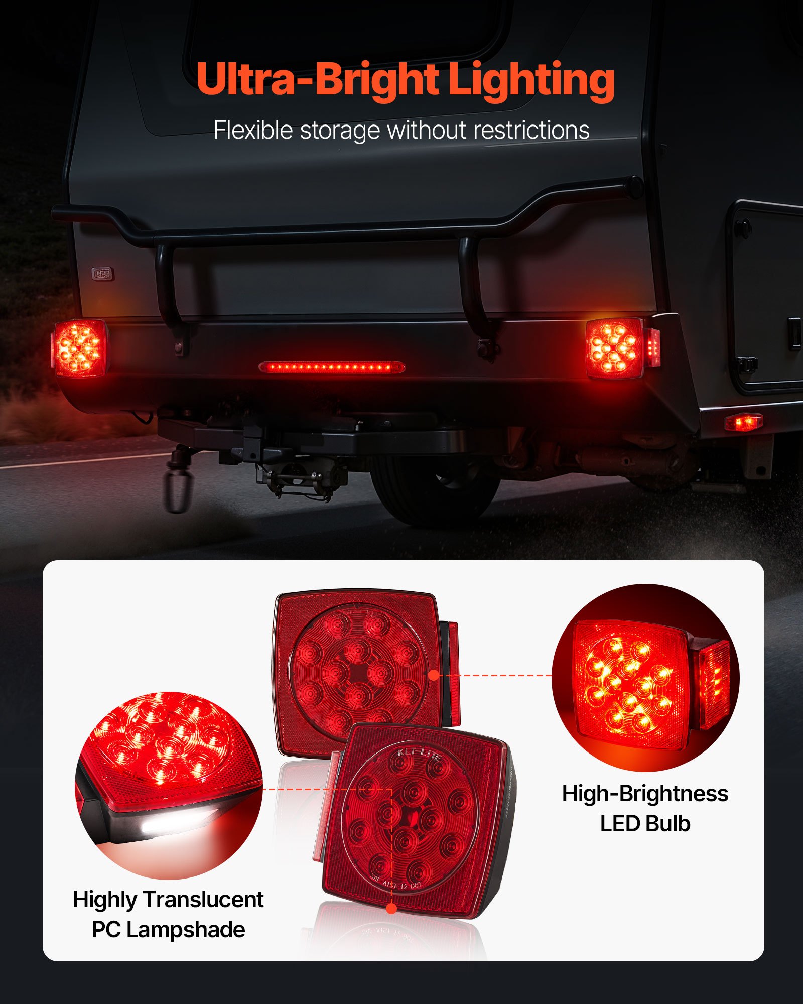 VEVOR Trailer Lights, LED Trailer Tail Lights Kit with Stop Brake Turn Tail License Plate Clearance Lamp, Waterproof Tow Lighting Kit with Wiring Harness for Boat Truck Camper RV Snowmobile Caravan