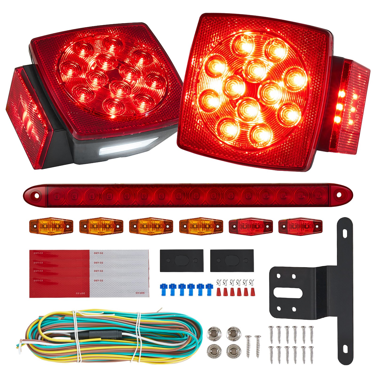 VEVOR Trailer Lights, LED Trailer Tail Lights Kit with Stop Brake Turn Tail License Plate Clearance Lamp, Waterproof Tow Lighting Kit with Wiring Harness for Boat Truck Camper RV Snowmobile Caravan