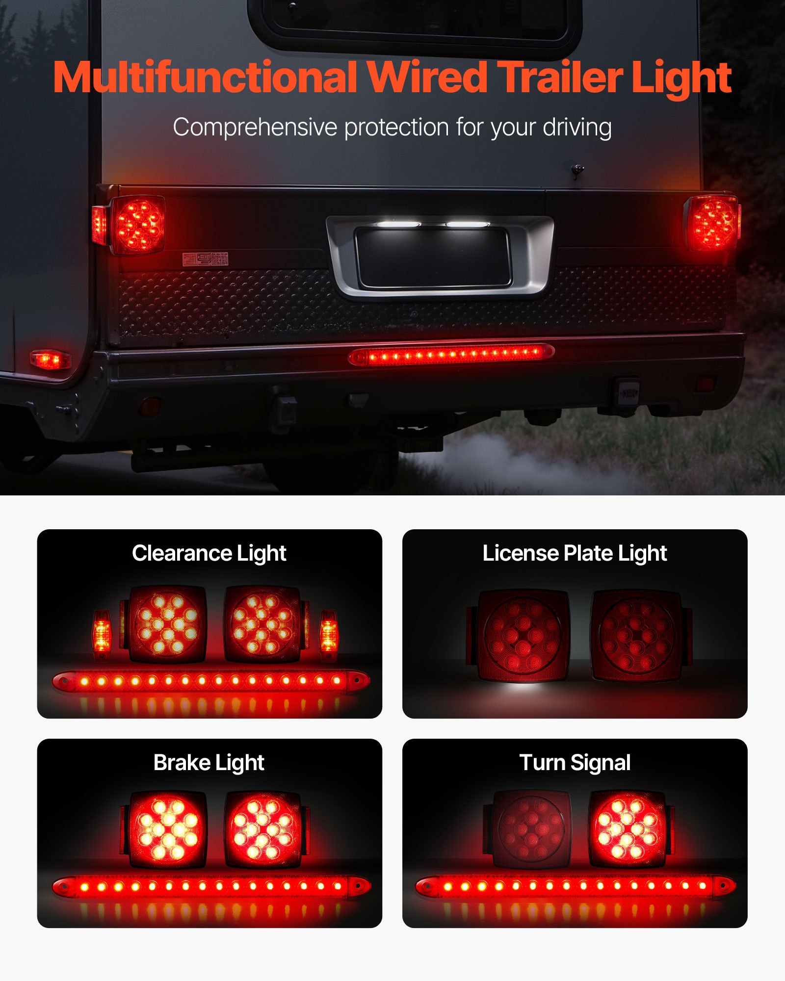 VEVOR Trailer Lights, LED Trailer Tail Lights Kit with Stop Brake Turn Tail License Plate Clearance Lamp, Waterproof Tow Lighting Kit with Wiring Harness for Boat Truck Camper RV Snowmobile Caravan