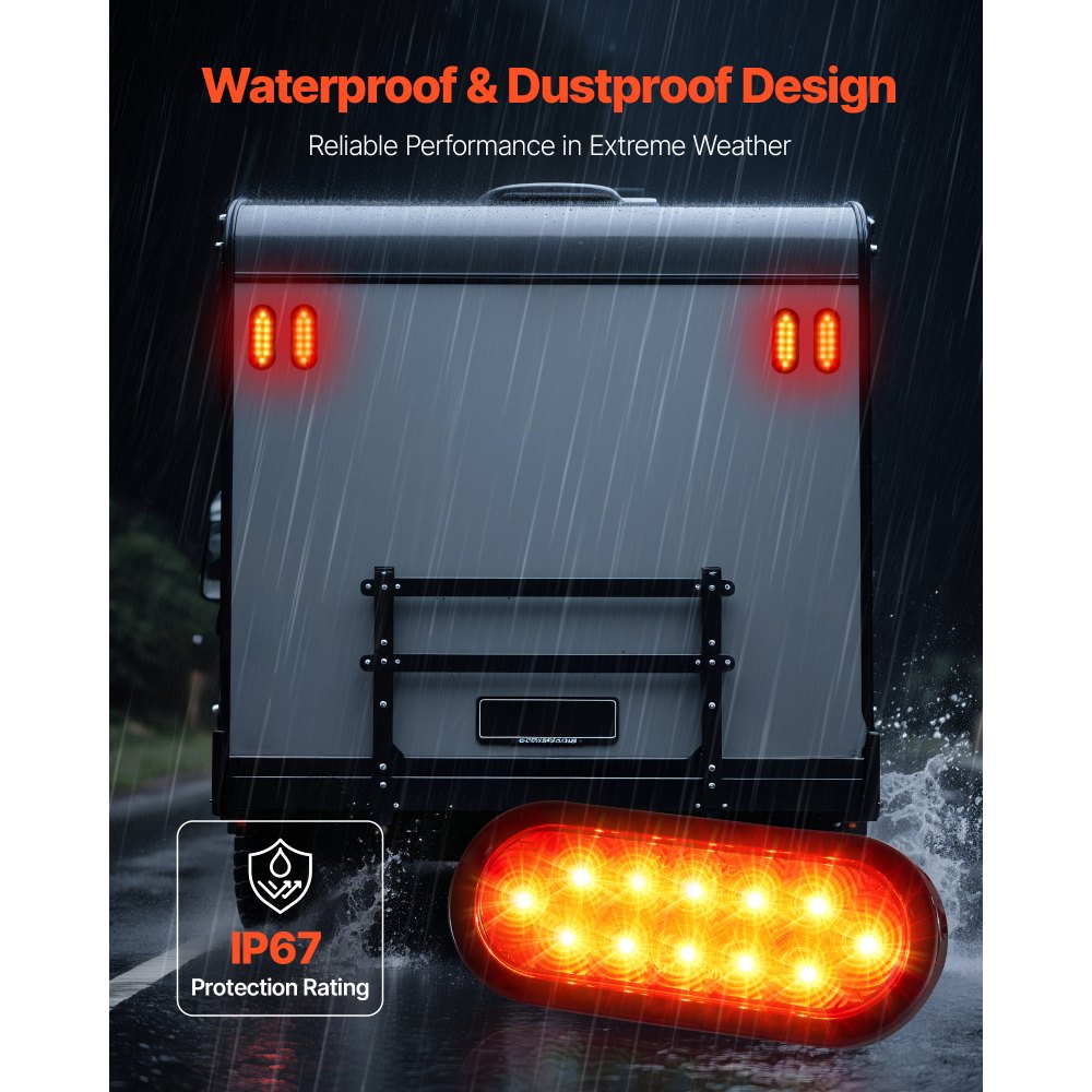 VEVOR Trailer Lights, 4PCS Oval LED Trailer Tail Lights Kit with Stop Brake Turn Tail Lamp, Waterproof Tow Lighting Kit for Boat Truck Camper RV Snowmobile Bus Caravan, Dual Mounting Options, Red