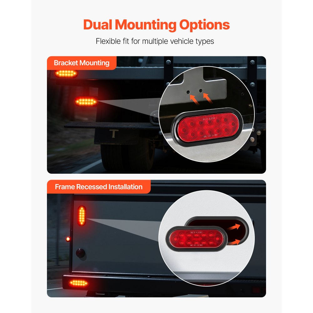 VEVOR Trailer Lights, 4PCS Oval LED Trailer Tail Lights Kit with Stop Brake Turn Tail Lamp, Waterproof Tow Lighting Kit for Boat Truck Camper RV Snowmobile Bus Caravan, Dual Mounting Options, Red