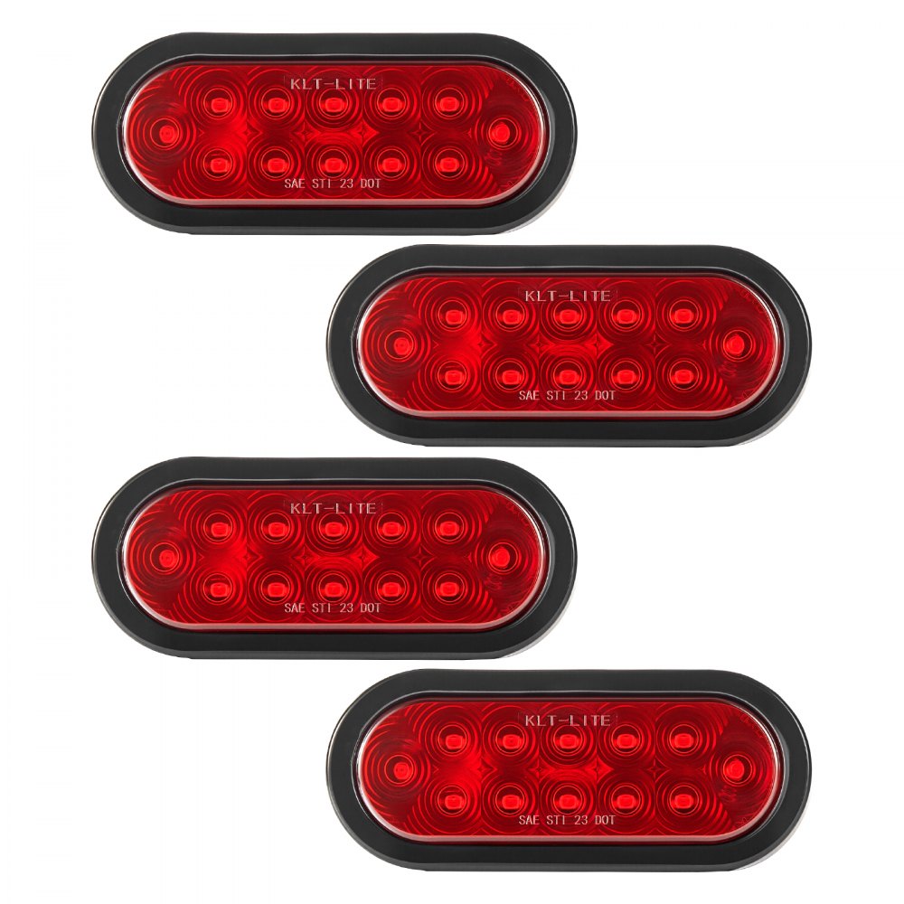 VEVOR Trailer Lights, 4PCS Oval LED Trailer Tail Lights Kit with Stop Brake Turn Tail Lamp, Waterproof Tow Lighting Kit for Boat Truck Camper RV Snowmobile Bus Caravan, Dual Mounting Options, Red