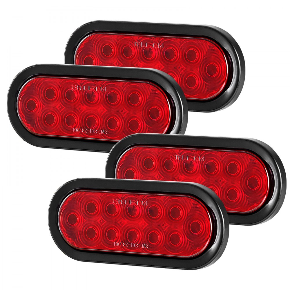 VEVOR Trailer Lights, 4PCS Oval LED Trailer Tail Lights Kit with Stop Brake Turn Tail Lamp, Waterproof Tow Lighting Kit for Boat Truck Camper RV Snowmobile Bus Caravan, Dual Mounting Options, Red