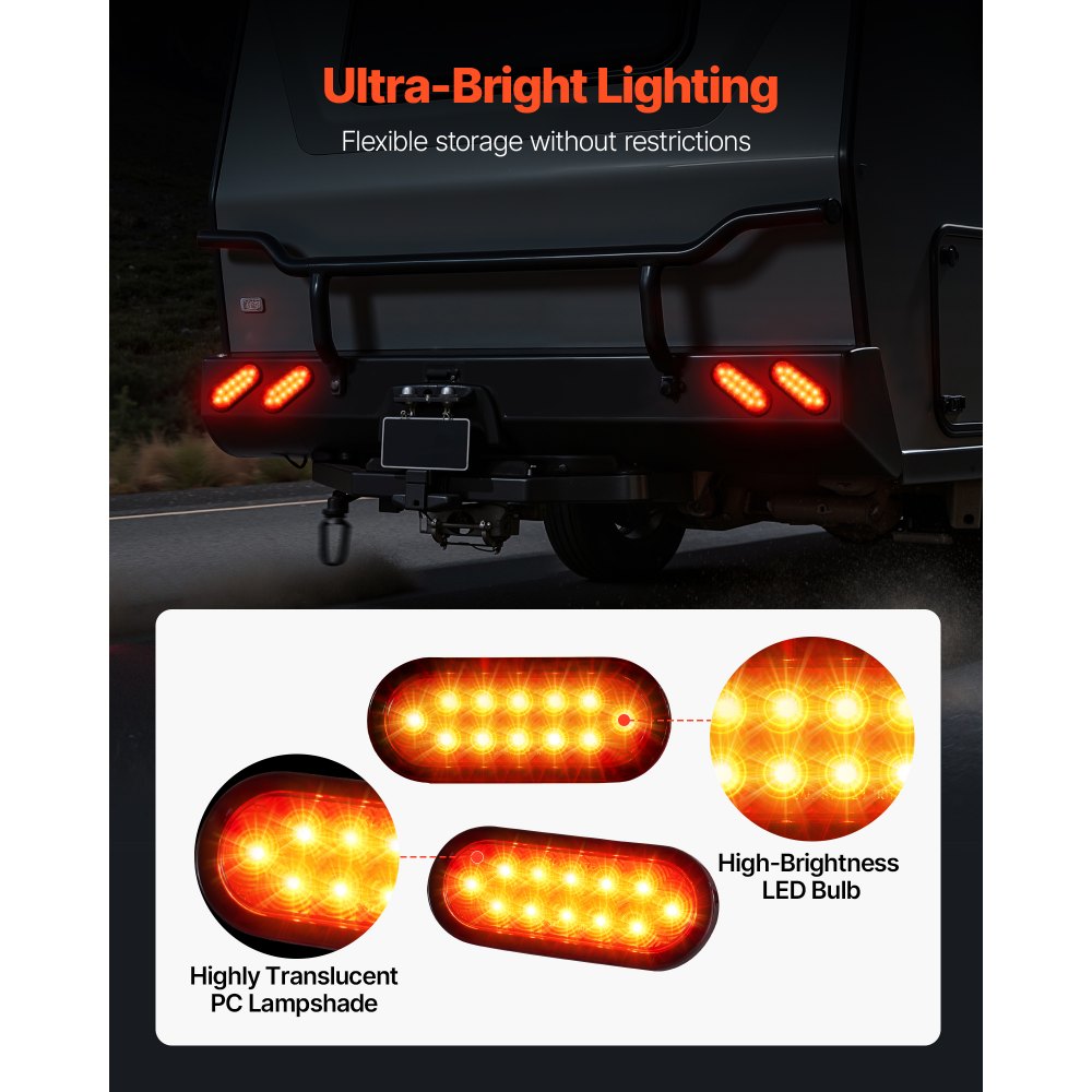 VEVOR Trailer Lights, 4PCS Oval LED Trailer Tail Lights Kit with Stop Brake Turn Tail Lamp, Waterproof Tow Lighting Kit for Boat Truck Camper RV Snowmobile Bus Caravan, Dual Mounting Options, Red