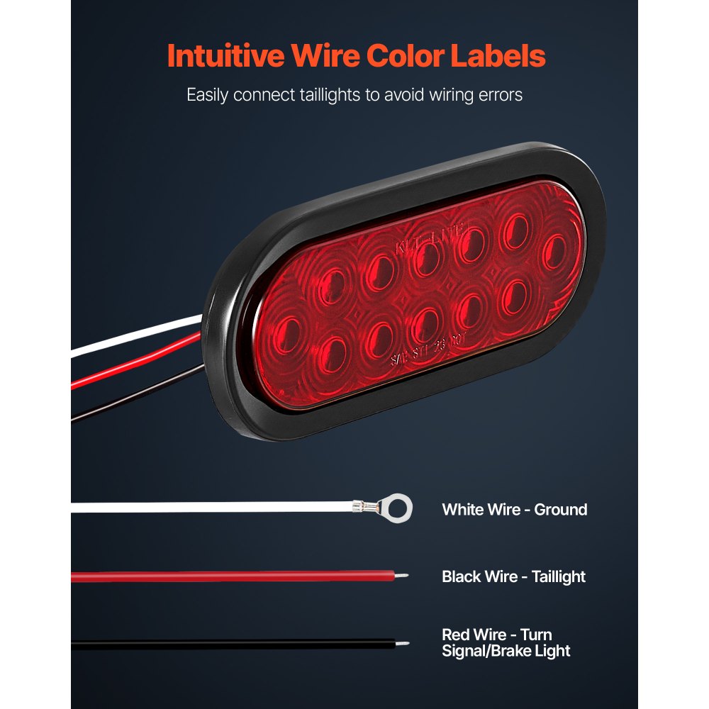 VEVOR Trailer Lights, 4PCS Oval LED Trailer Tail Lights Kit with Stop Brake Turn Tail Lamp, Waterproof Tow Lighting Kit for Boat Truck Camper RV Snowmobile Bus Caravan, Dual Mounting Options, Red