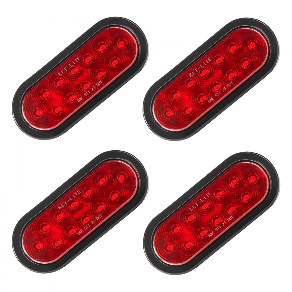 VEVOR Trailer Lights, 4PCS Oval LED Trailer Tail Lights Kit with Stop Brake Turn Tail Lamp, Waterproof Tow Lighting Kit for Boat Truck Camper RV Snowmobile Bus Caravan, Dual Mounting Options, Red