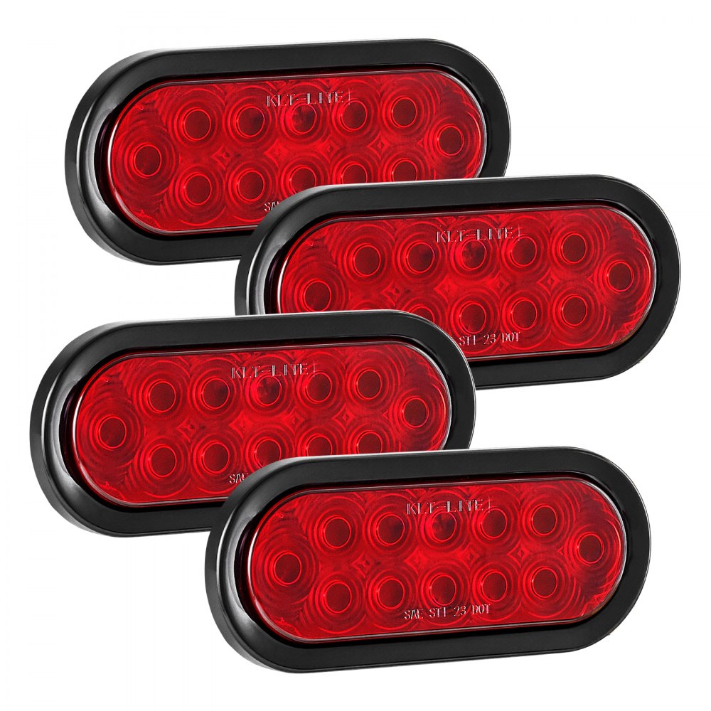 VEVOR Trailer Lights, 4PCS Oval LED Trailer Tail Lights Kit with Stop Brake Turn Tail Lamp, Waterproof Tow Lighting Kit for Boat Truck Camper RV Snowmobile Bus Caravan, Dual Mounting Options, Red