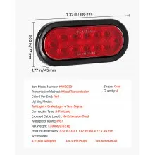 VEVOR Trailer Lights, 4PCS 12V Oval LED Trailer Tail Lights Kit with Stop Brake Turn Tail Lamp, Waterproof Tow Lighting Kit for Boat Truck Camper RV Snowmobile Bus Caravan, 2 Mounting Options, Red
