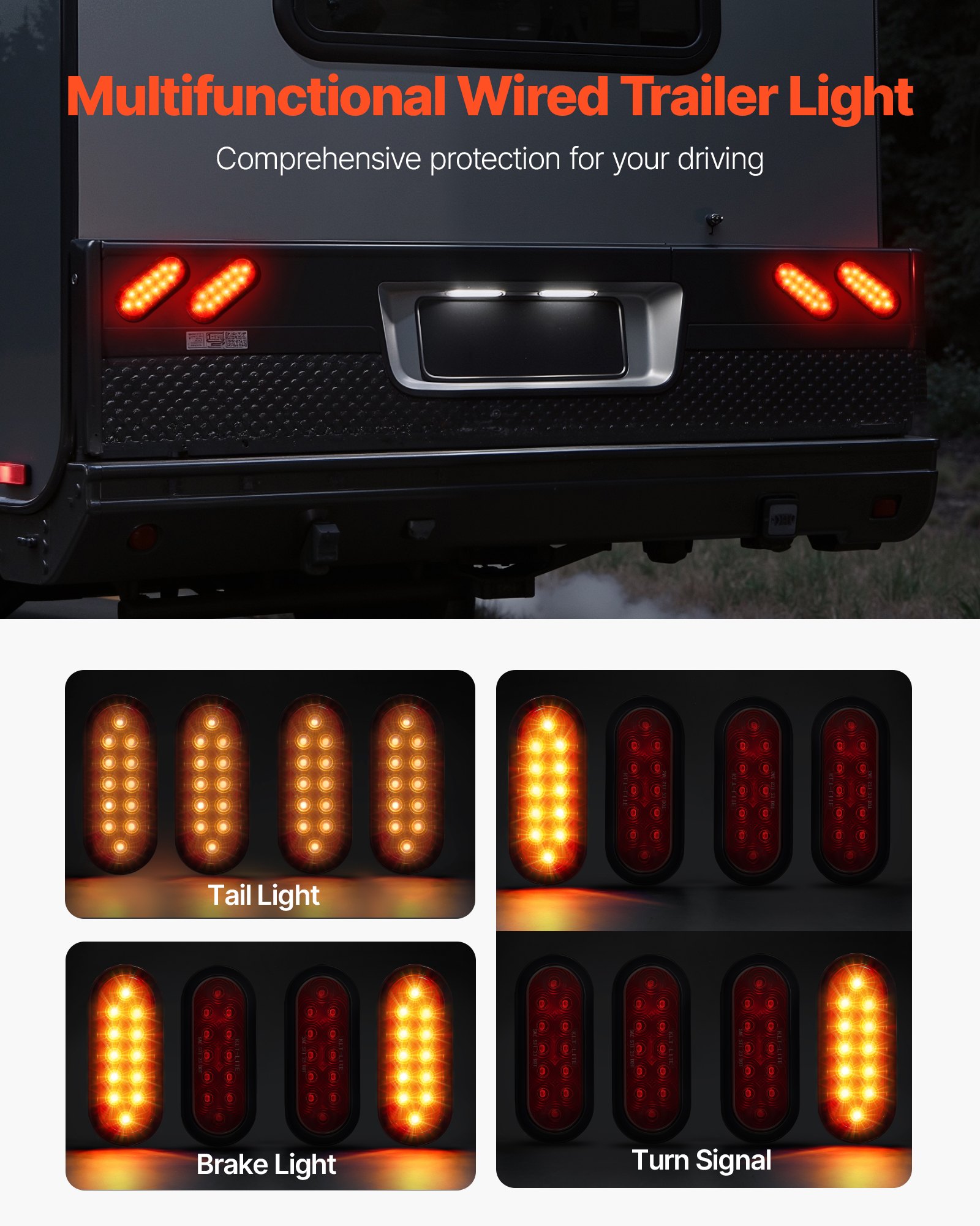 VEVOR Trailer Lights, 4PCS Oval LED Trailer Tail Lights Kit with Stop Brake Turn Tail Lamp, Waterproof Tow Lighting Kit for Boat Truck Camper RV Snowmobile Bus Caravan, Dual Mounting Options, Red