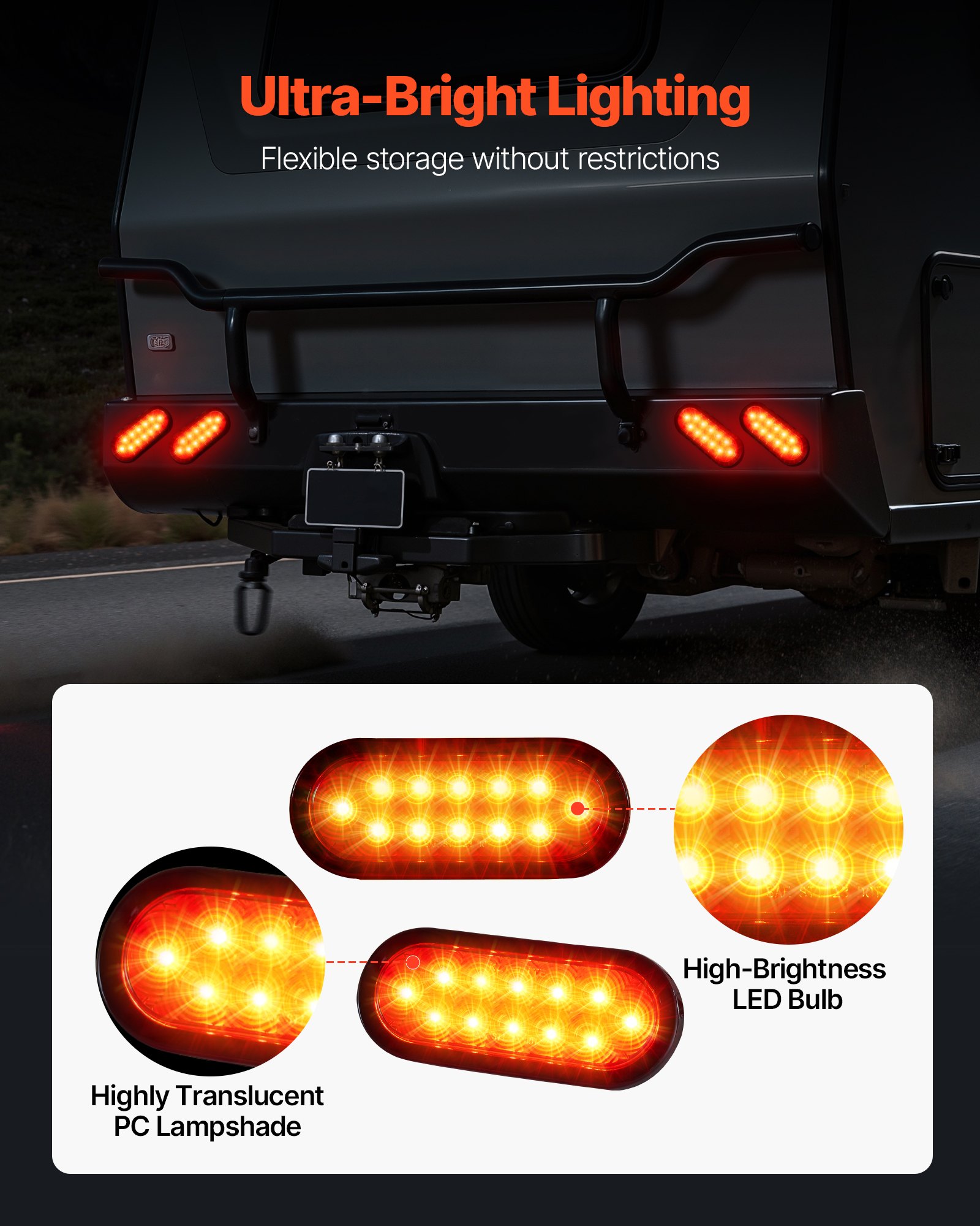 VEVOR Trailer Lights, 4PCS Oval LED Trailer Tail Lights Kit with Stop Brake Turn Tail Lamp, Waterproof Tow Lighting Kit for Boat Truck Camper RV Snowmobile Bus Caravan, Dual Mounting Options, Red