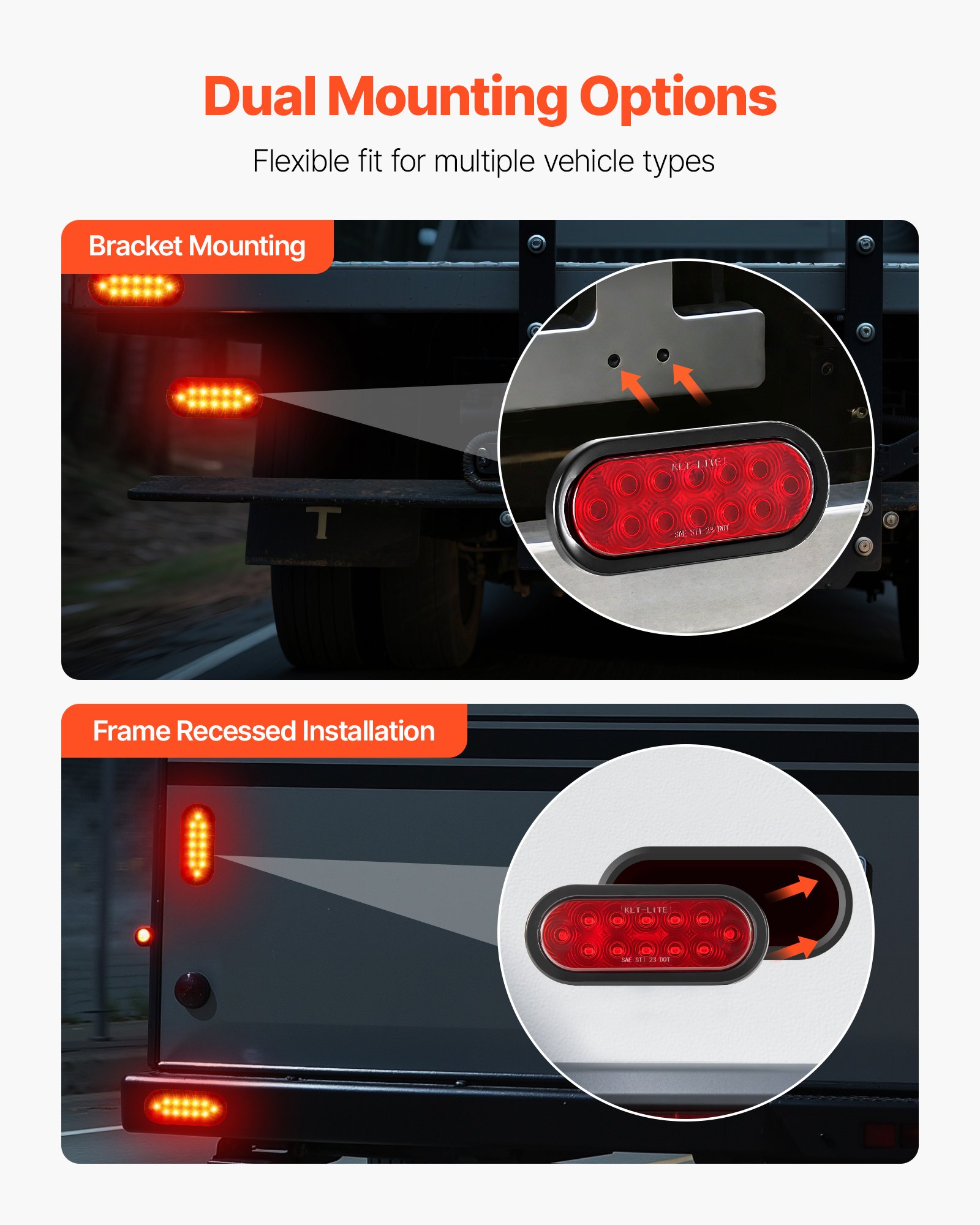 VEVOR Trailer Lights, 4PCS Oval LED Trailer Tail Lights Kit with Stop Brake Turn Tail Lamp, Waterproof Tow Lighting Kit for Boat Truck Camper RV Snowmobile Bus Caravan, Dual Mounting Options, Red