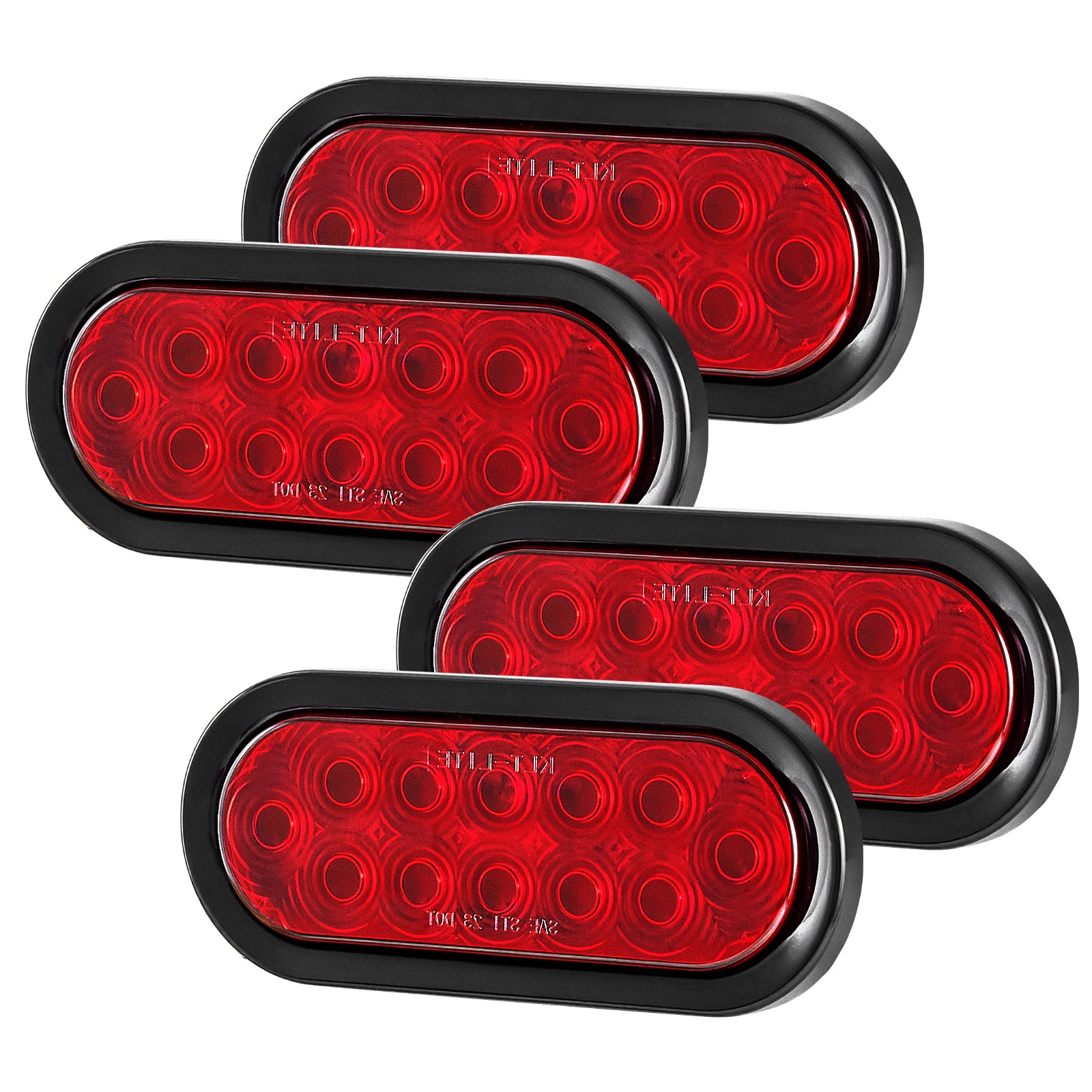 VEVOR Trailer Lights, 4PCS Oval LED Trailer Tail Lights Kit with Stop Brake Turn Tail Lamp, Waterproof Tow Lighting Kit for Boat Truck Camper RV Snowmobile Bus Caravan, Dual Mounting Options, Red