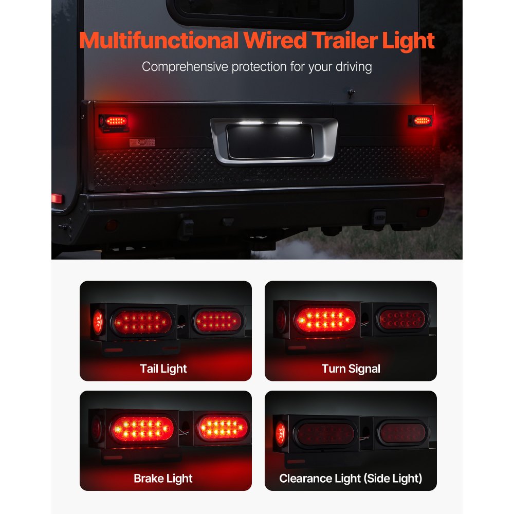 VEVOR Trailer Lights, LED Trailer Tail Lights Kit with Stop Brake Turn Tail Clearance (Side) Lamp, Left and Right Waterproof Dustproof Tow Lighting Kit for Boat Truck Camper RV Snowmobile Bus Caravan