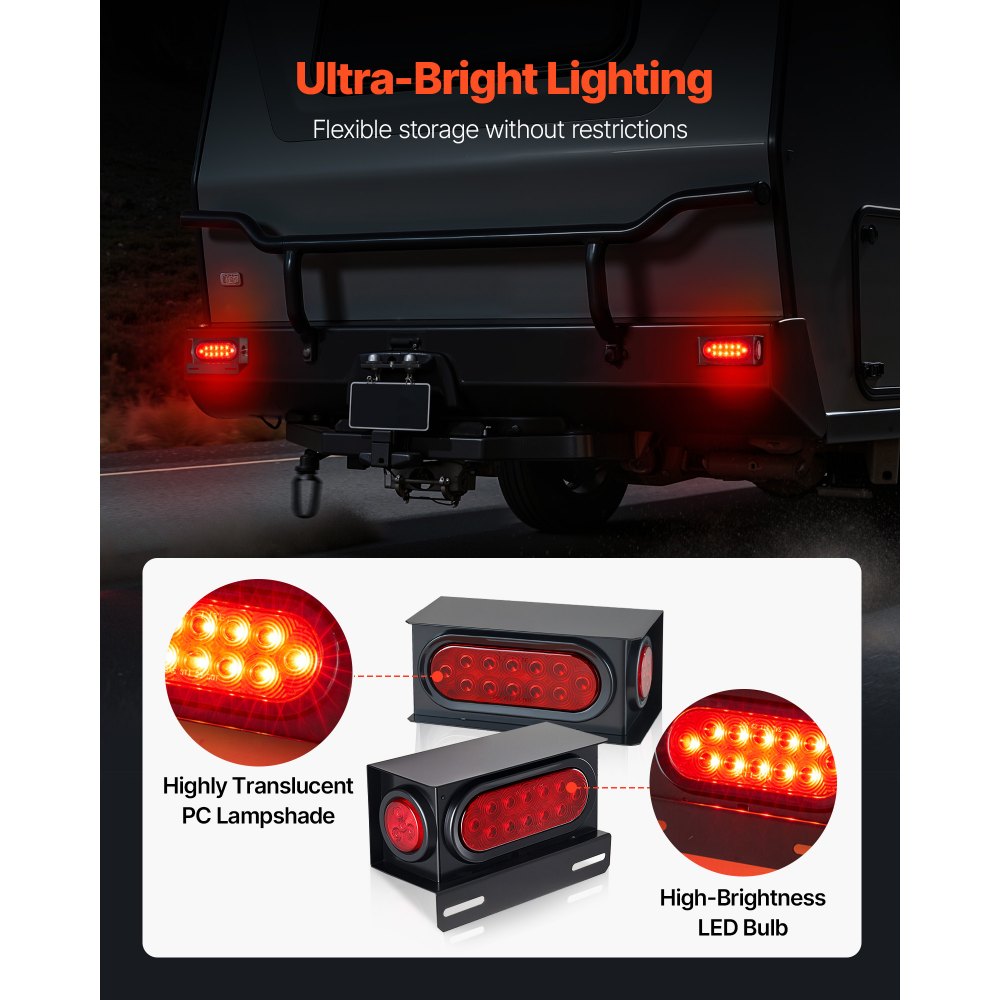 VEVOR Trailer Lights, LED Trailer Tail Lights Kit with Stop Brake Turn Tail Clearance (Side) Lamp, Left and Right Waterproof Dustproof Tow Lighting Kit for Boat Truck Camper RV Snowmobile Bus Caravan