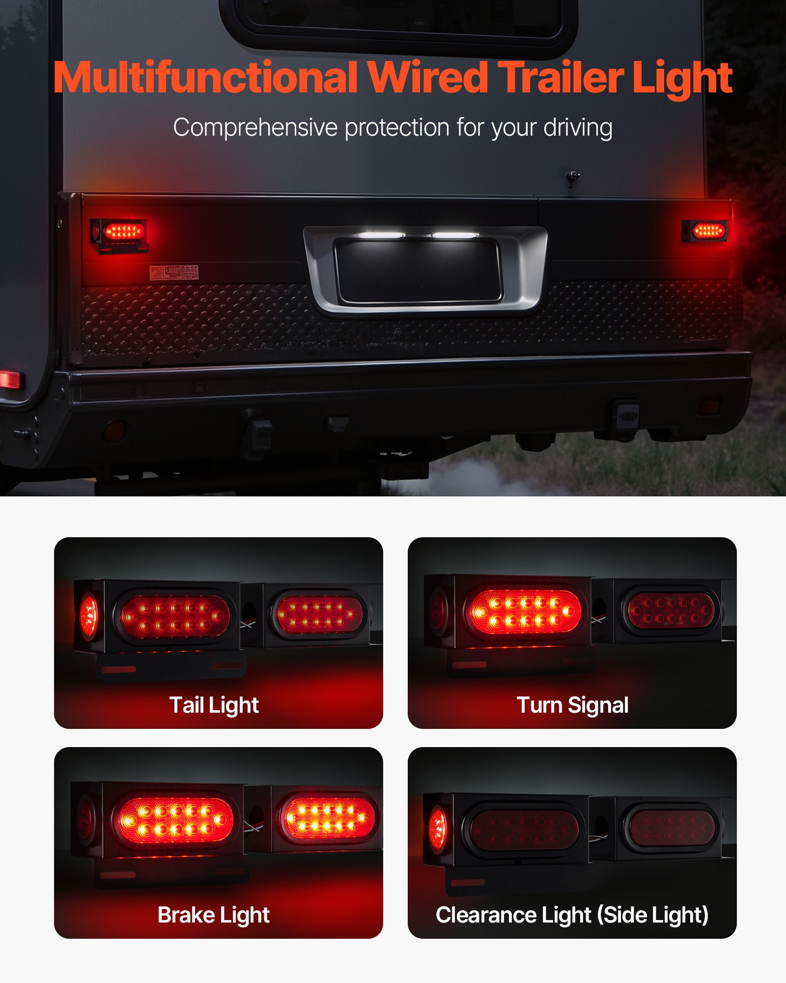 VEVOR Trailer Lights, LED Trailer Tail Lights Kit with Stop Brake Turn Tail Clearance (Side) Lamp, Left and Right Waterproof Dustproof Tow Lighting Kit for Boat Truck Camper RV Snowmobile Bus Caravan