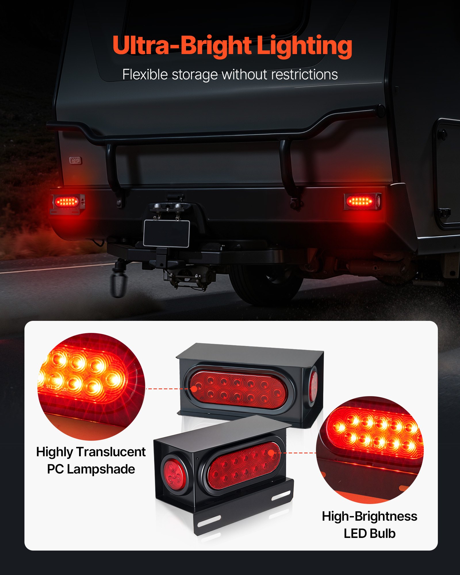 VEVOR Trailer Lights, LED Trailer Tail Lights Kit with Stop Brake Turn Tail Clearance (Side) Lamp, Left and Right Waterproof Dustproof Tow Lighting Kit for Boat Truck Camper RV Snowmobile Bus Caravan