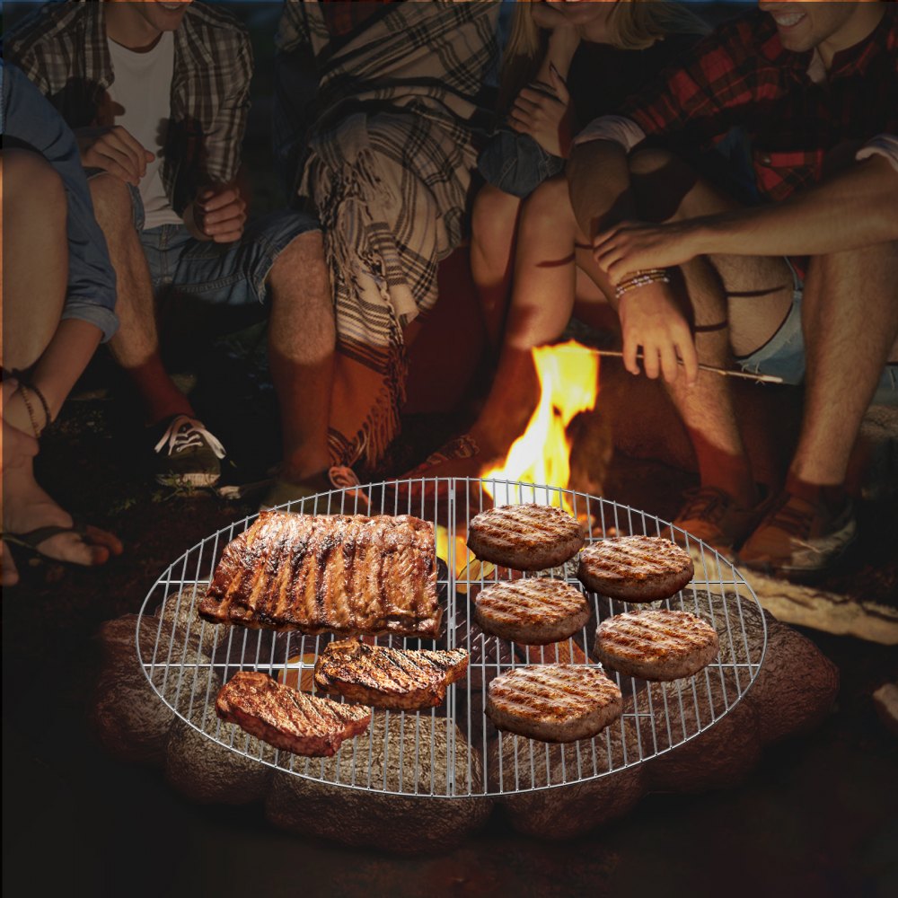 VEVOR Fire Pit Cooking Grill Grate 36 Inch, Foldable Round Cooking Grate, Solid Stainless Steel Campfire BBQ Rack with Foldable Side & Lightweight for Outdoor Picnic Party & Gathering, Silver