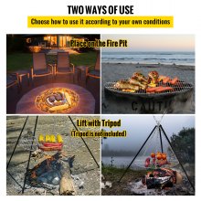 VEVOR Fire Pit Cooking Grill Grate 36 Inch, Foldable Round Cooking Grate, Solid Stainless Steel Campfire BBQ Rack with Foldable Side & Lightweight for Outdoor Picnic Party & Gathering, Silver
