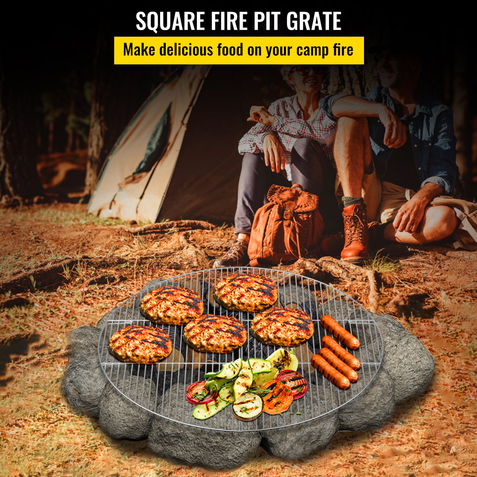 VEVOR Fire Pit Cooking Grill Grate 36 Inch, Foldable Round Cooking Grate, Solid Stainless Steel Campfire BBQ Rack with Foldable Side & Lightweight for Outdoor Picnic Party & Gathering, Silver