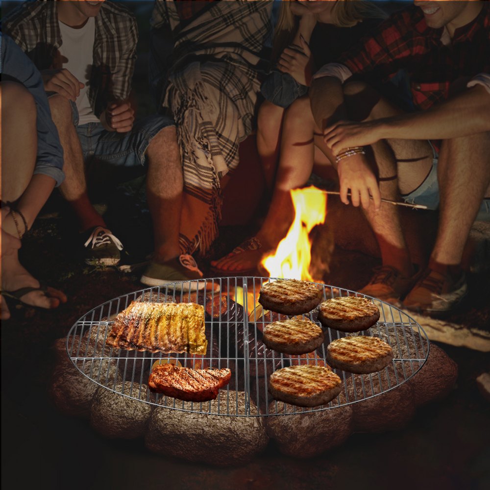 VEVOR Fire Pit Cooking Grill Grate 36 Inch, Foldable Round Cooking Grate, Solid Stainless Steel Campfire BBQ Rack with Folding Handle & Lightweight for Outdoor Picnic Party & Gathering, Silver