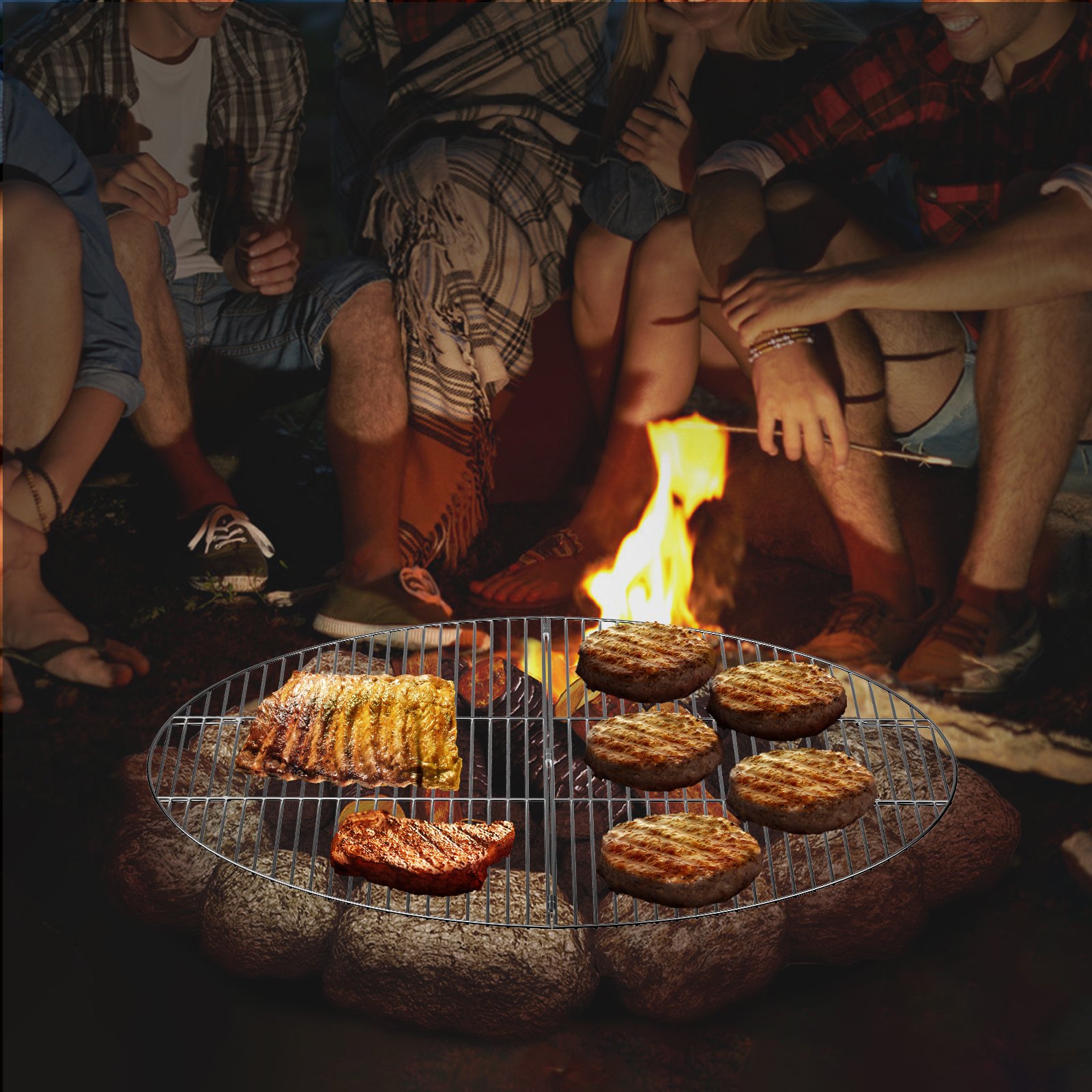 VEVOR Fire Pit Cooking Grill Grate 36 Inch, Foldable Round Cooking Grate, Solid Stainless Steel Campfire BBQ Rack with Folding Handle & Lightweight for Outdoor Picnic Party & Gathering, Silver